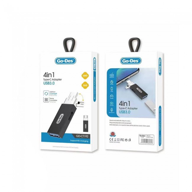 Go Des GD-CT192 USB-A to Type-C ve Type-C to USB-A 4in1 OTG Dönüştürücü Adaptör Go Des GD-CT192 USB-A to Type-C ve Type-C to USB-A 4in1 OTG Dönüştürücü Adaptör