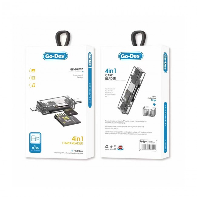 Go Des GD-DK007 Type-C & Lightning Çıkışlı 4 in 1 OTG Hafıza Kart Okuyucu Go Des GD-DK007 Type-C & Lightning Çıkışlı 4 in 1 OTG Hafıza Kart Okuyucu