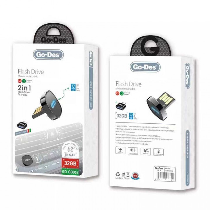 Go Des GD-GB062 2 in 1 Led Işıklı Araç İçi Mini Flash Disk 32 Gb Type-C OTG Hediyeli