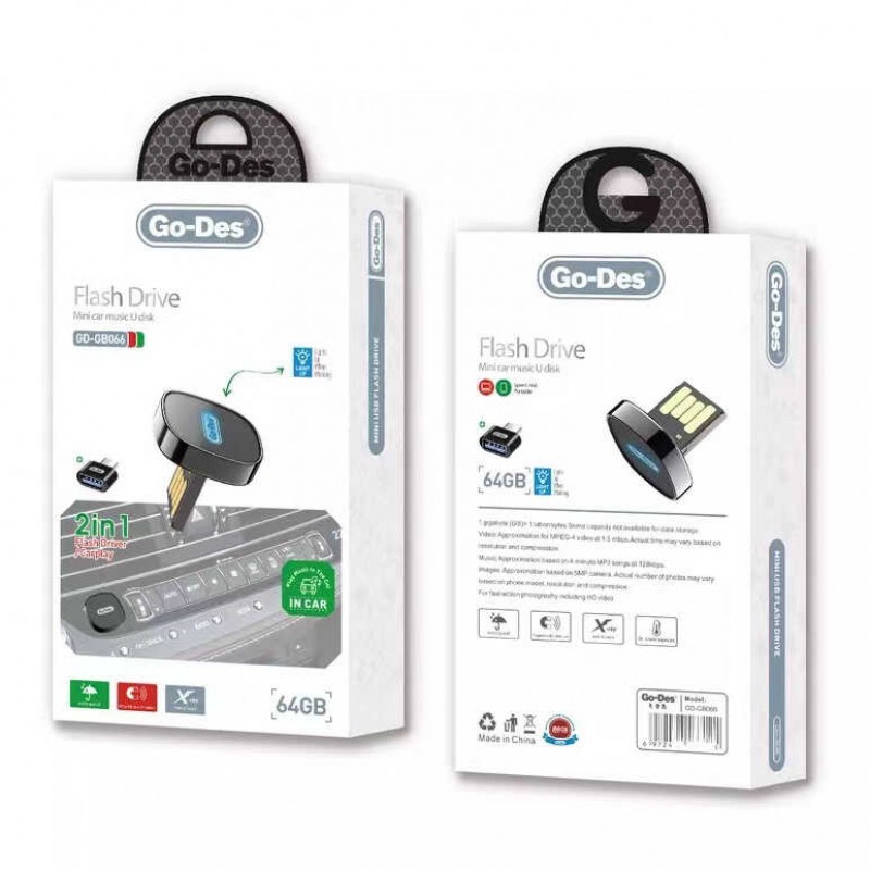 Bal-z Go Des GD-GB066 2 in 1 Led Işıklı Araç İçi Mini Flash Disk 64 Gb Type-C OTG Hediyeli