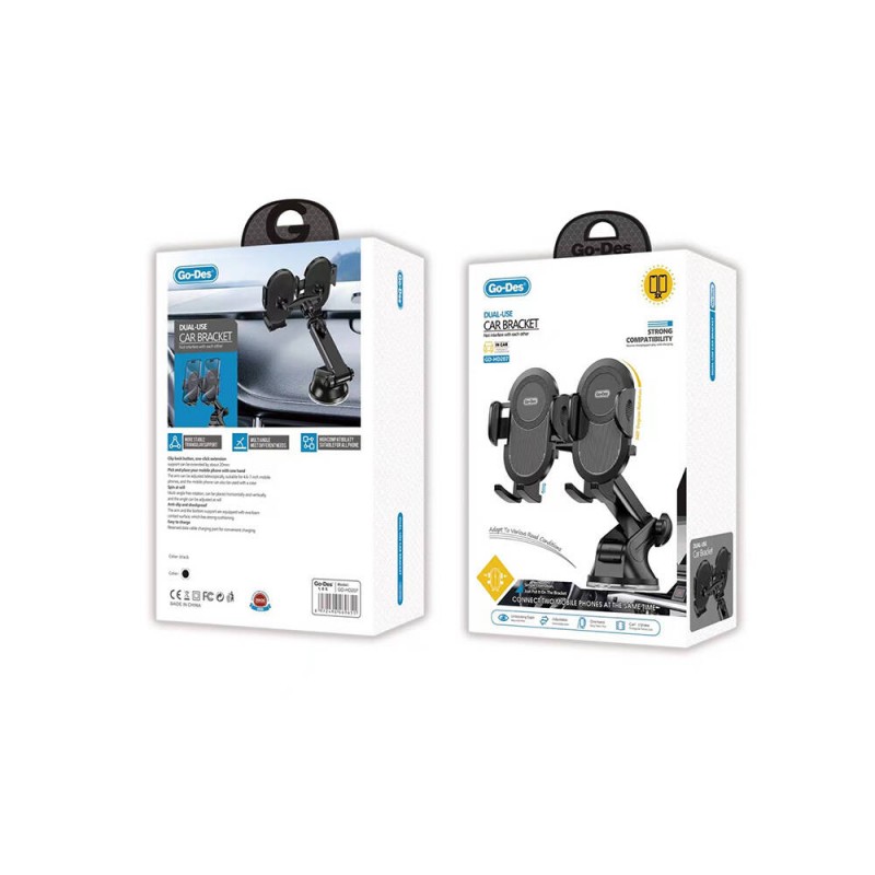 Bal-z Go Des GD-HD207 Çift Kullanım Vantuzlu Tasarım İkili Araç Telefon Tutucu