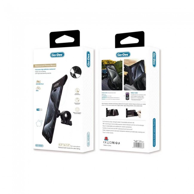 Go Des GD-HD907 Su Geçirmez Tasarımlı Bisiklet ve Motosiklet Telefon Tutucu Go Des GD-HD907 Su Geçirmez Tasarımlı Bisiklet ve Motosiklet Telefon Tutucu