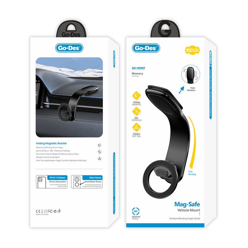 Bal-z Go Des GD-HD987 Magnetik M-safe Uyumlu Bükülebilen Eğimi ve Düz Zemin Araç Telefon Tutucu