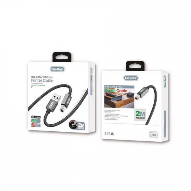 Go Des GD-HM836 USB-A to USB-B 2.0 Örgülü Yazıcı Kablosu 2M Go Des GD-HM836 USB-A to USB-B 2.0 Örgülü Yazıcı Kablosu 2M