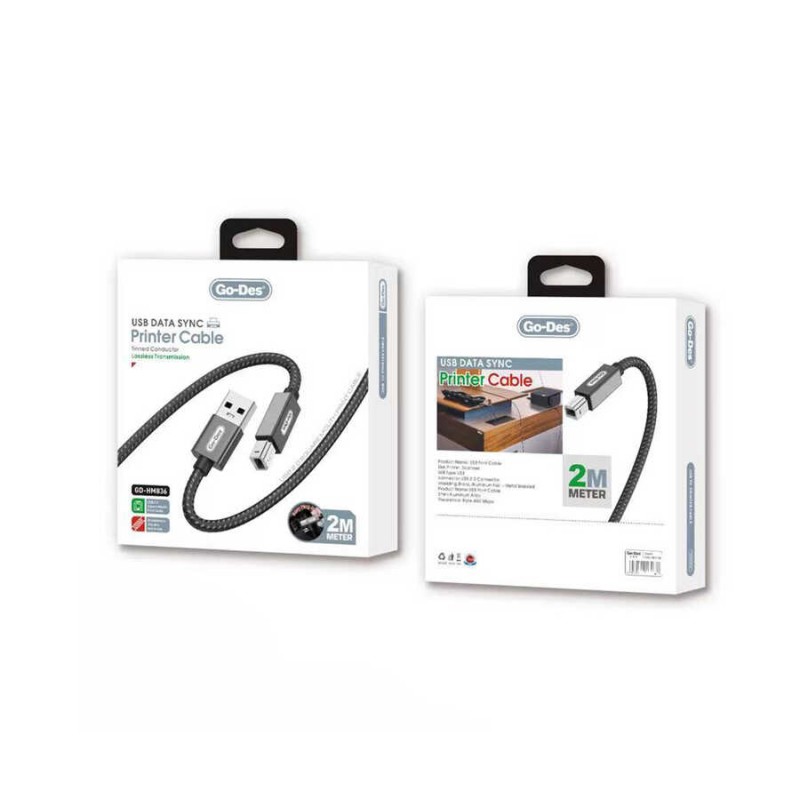Bal-z Go Des GD-HM836 USB-A to USB-B 2.0 Örgülü Yazıcı Kablosu 2M