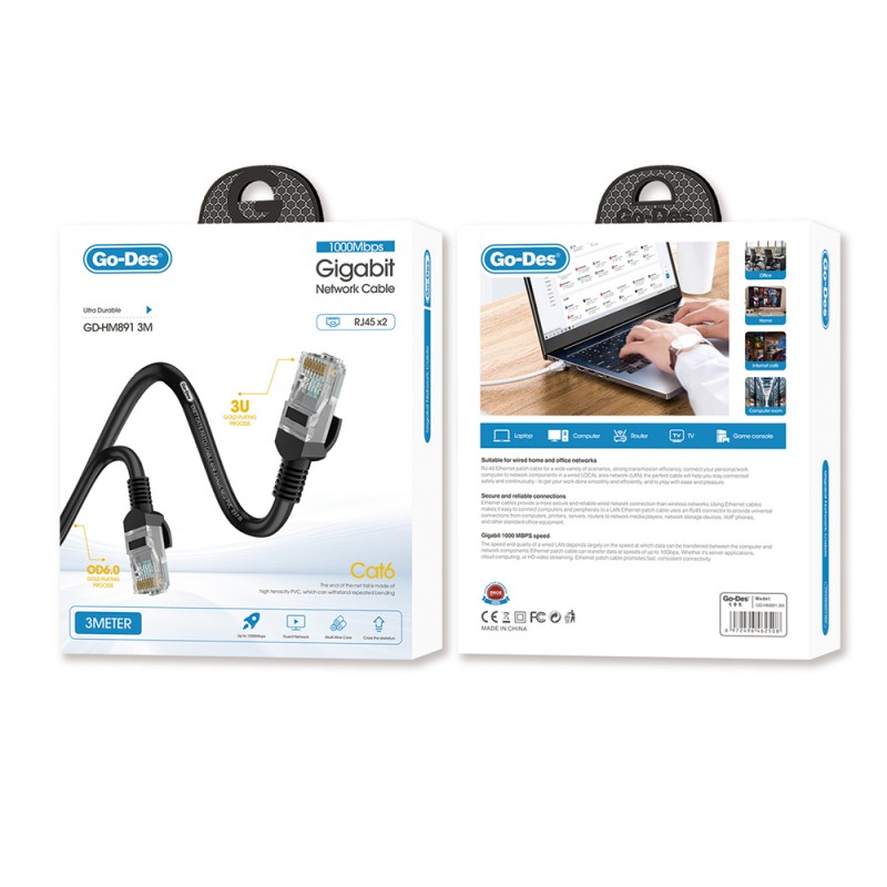 Bal-z Go Des GD-HM891 1000Mbps Aktarım Hızlı RJ45 Ethernet Kablosu 3M