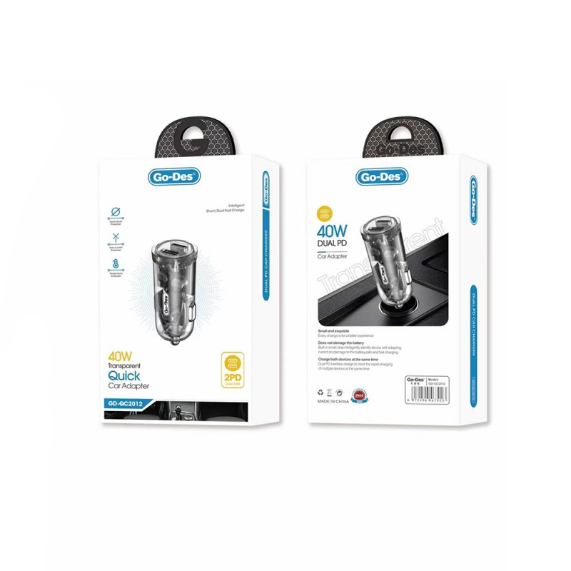 Bal-z Go Des GD-QC2012 Transparan Görünümlü Çift PD Çıkışlı Araç Şarj Başlığı 40W