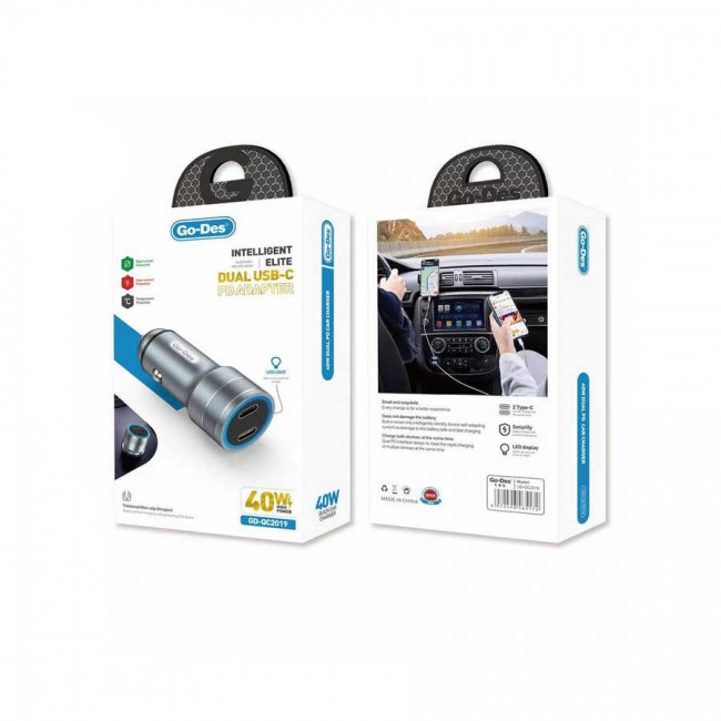 Go Des GD-QC2019 Çift PD Çıkışlı Metal Araç Şarj Başlığı Led Işıklı 40W Go Des GD-QC2019 Çift PD Çıkışlı Metal Araç Şarj Başlığı Led Işıklı 40W