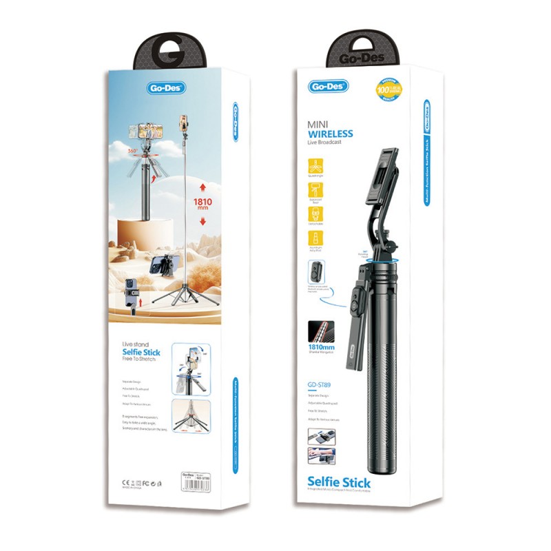 Bal-z Go Des GD-ST89 Kumandalı Selfi Çubuğu ve Tripod 360 Derece Dönebilen Max 181 cm