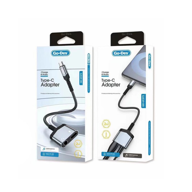 Bal-z Go Des GD-UC072 3.5mm Jack Girişli Type-C 2in1 Şarj ve Ses Adaptörü