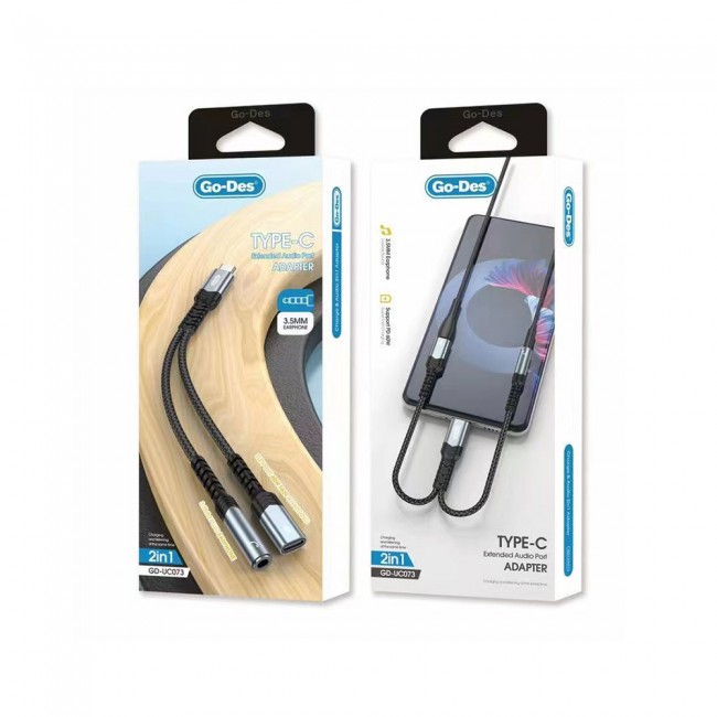 Go Des GD-UC073 3.5mm Jack Girişli Type-C 2in1 Şarj ve Ses Kablosu Go Des GD-UC073 3.5mm Jack Girişli Type-C 2in1 Şarj ve Ses Kablosu