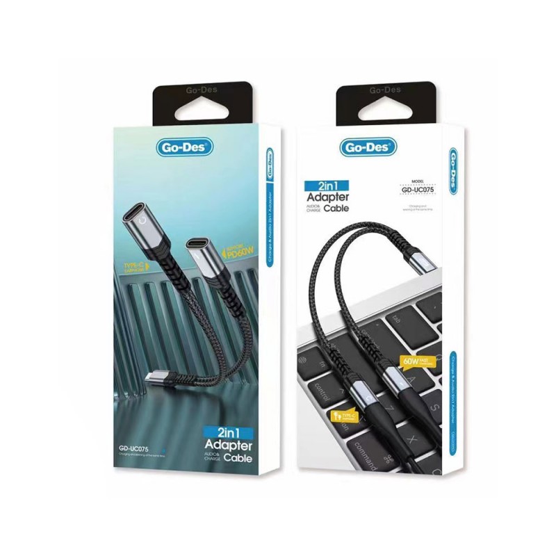 Bal-z Go Des GD-UC075 Type-C 2in1 Şarj ve Ses Kablosu