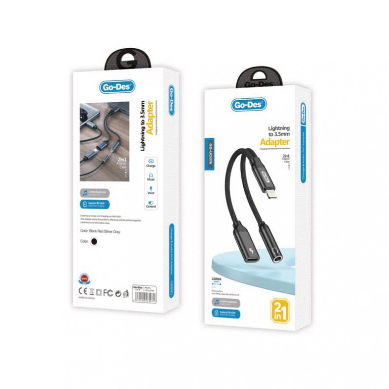 Bal-z Go Des GD-UC076 3.5mm Jack Girişli Lightning 2in1 Şarj ve Ses Kablosu