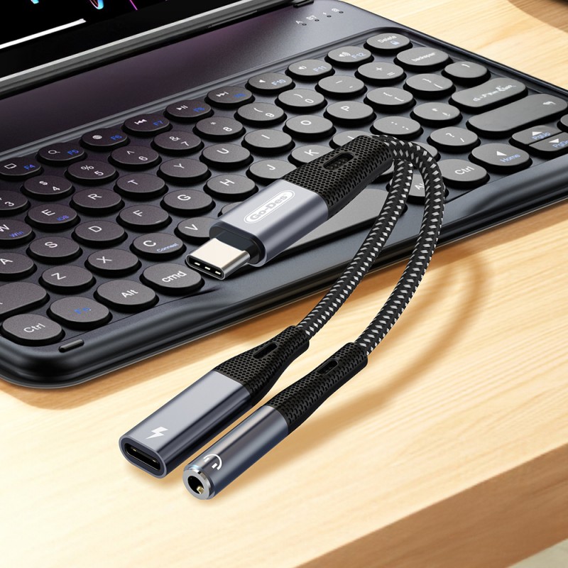 Bal-z Go Des GD-UC162 3.5mm Jack Girişli Type-C 2in1 Şarj ve Ses Kablosu