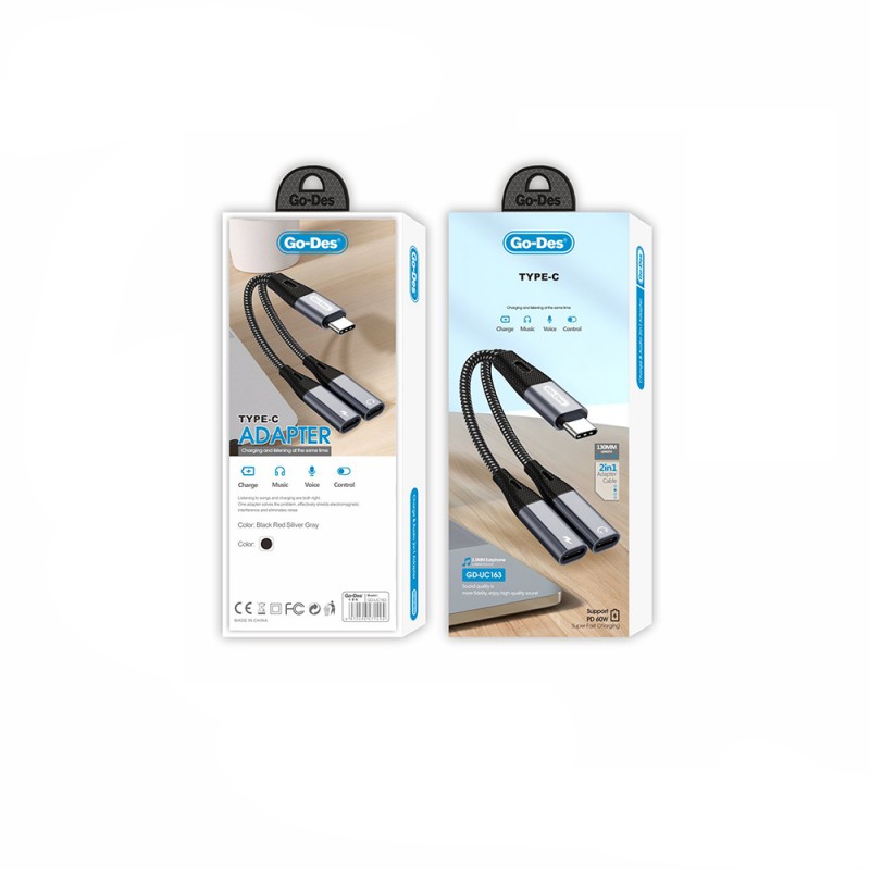 Bal-z Go Des GD-UC163 Type-C 2in1 Şarj ve Ses Kablosu