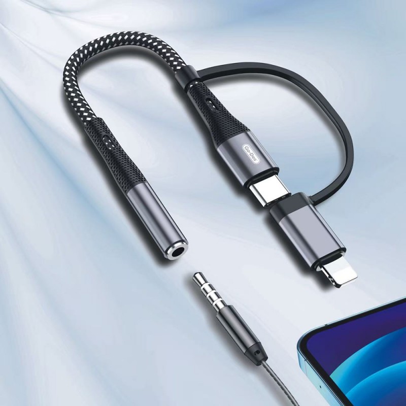 Bal-z Go-Des GD-UC173 3.5mm Jack Girişli Type-C ve Lightning 2in1 Ses Kablosu