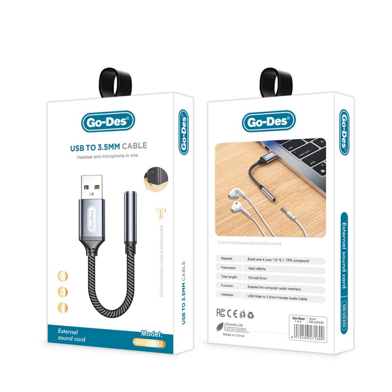 Bal-z Go Des GD-UC332 USB-A to 3.5mm Aux Çevirici Ses Adaptörü