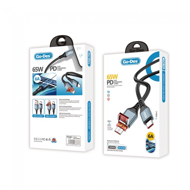 Go Des GD-UC593 Biyonik Terminal Tasarım PD65W Type-C to Type-C & USB-A to Type-C Kablo Go Des GD-UC593 Biyonik Terminal Tasarım PD65W Type-C to Type-C & USB-A to Type-C Kablo