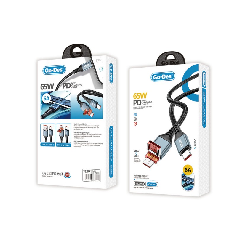 Bal-z Go Des GD-UC593 Biyonik Terminal Tasarım PD65W Type-C to Type-C & USB-A to Type-C Kablo