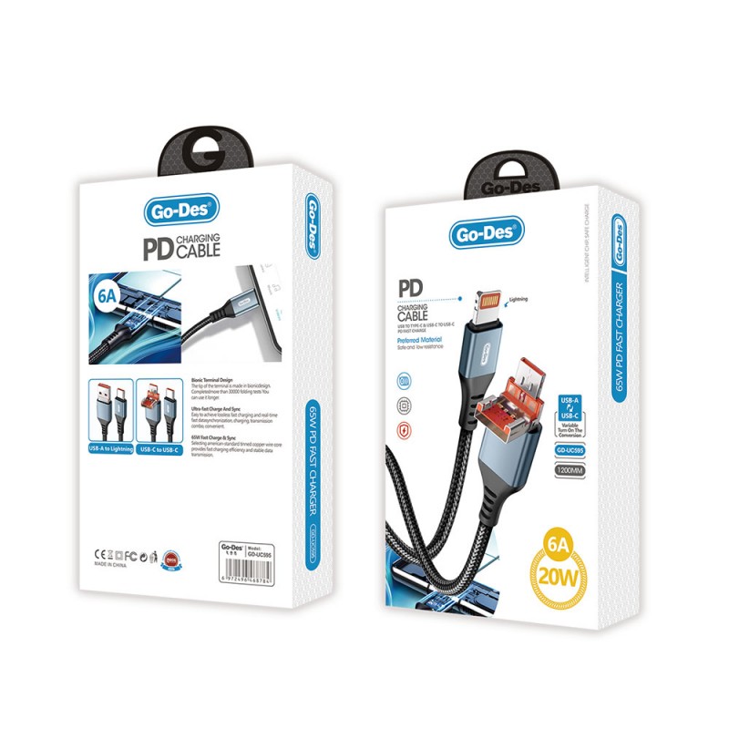 Bal-z Go Des GD-UC595 Biyonik Terminal Tasarım PD20W Lightning to Type-C & Lightning to USB-A Kablo
