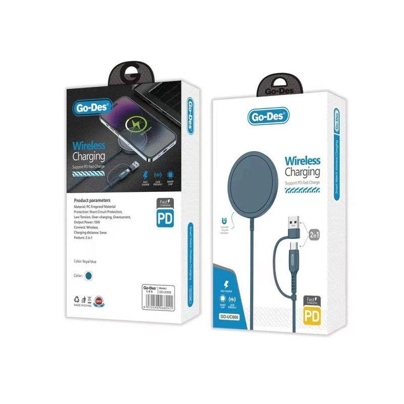 Bal-z Go Des GD-UC606 2 in 1 Usb - PD M-safe Wireless Şarj Aleti 15W