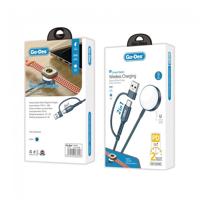 Go Des GD-UC608 Apple Watch Serisi Akıllı Saat Wireless 2 in 1 PD - Usb Hızlı Şarj Kablosu Go Des GD-UC608 Apple Watch Serisi Akıllı Saat Wireless 2 in 1 PD - Usb Hızlı Şarj Kablosu