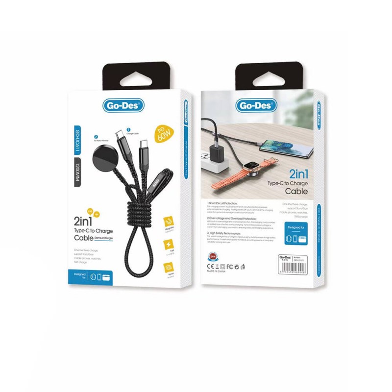 Bal-z Go Des GD-UC611 2in1 Android Watch Uyumlu Wireless Type-C PD Hızlı Şarj Kablosu 60W 1.2M