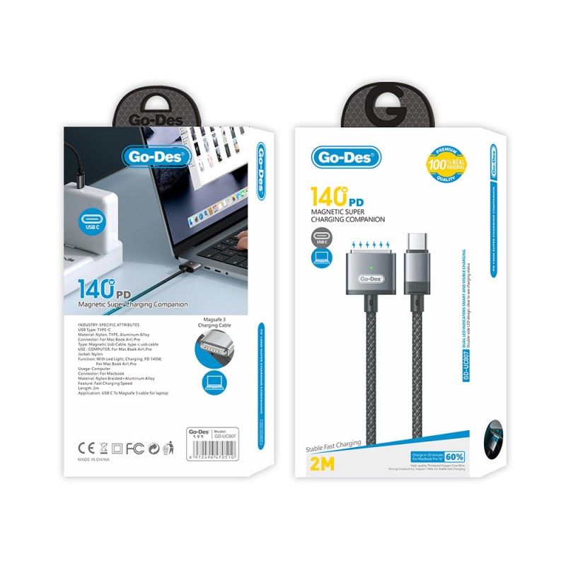 Bal-z Go Des GD-UC807 Type-C - M-safe 3 Macbook Şarj Kablosu 140W 2 Metre