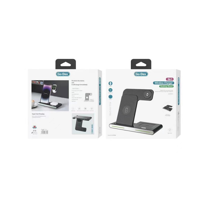 Bal-z Go Des GD-WL386 3 in 1 M-safe 15W Hızlı Şarj Özellikli Magnetik Kablosuz Şarj Standı