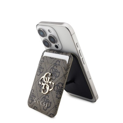 Bal-z Guess Orjinal Lisanslı PU Deri 4G Desenli Metal Büyük 4G ve Yazı Logolu Standlı Magnetik Kartlık