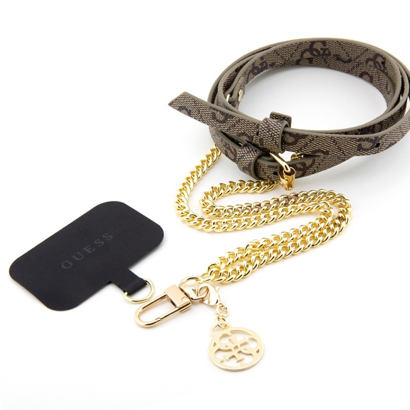 Bal-z Guess Orjinal Lisanslı 4G Desenli Zincirli 4G Metal Logolu Çapraz Vücut PU Telefon Askı Kayışı
