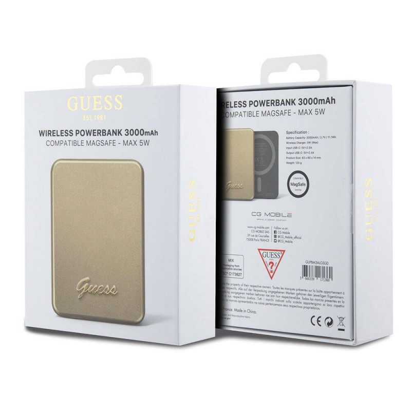 Bal-z Guess Orjinal Lisanslı M-safe Şarj Özellikli Metal Yazı Logolu Powerbank 3000mAh 5W