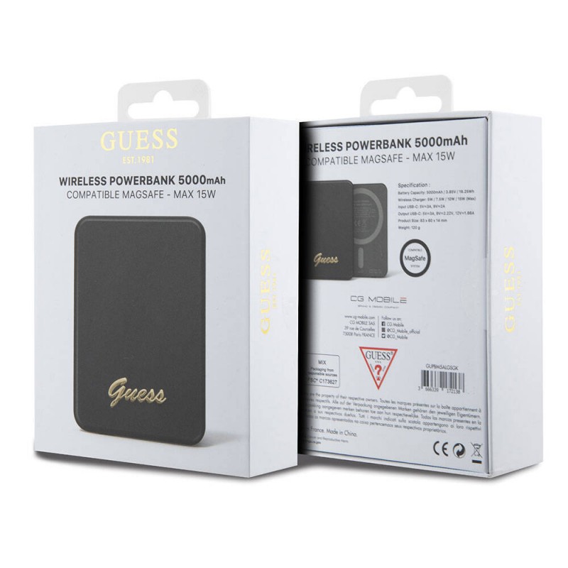 Bal-z Guess Orjinal Lisanslı M-safe Şarj Özellikli Metal Yazı Logolu Powerbank 5000mAh 15W