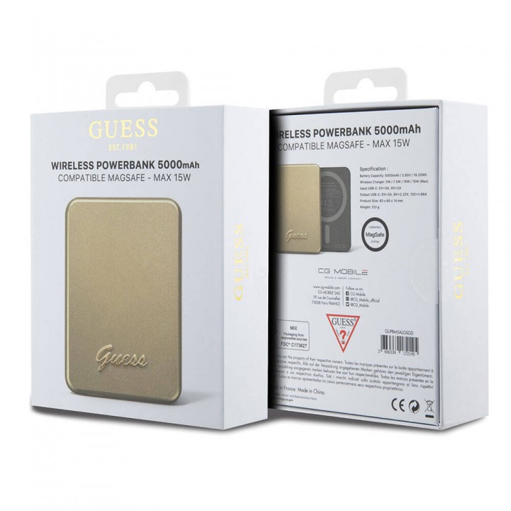 Guess Orjinal Lisanslı Magsafe Şarj Özellikli Metal Yazı Logolu Powerbank 5000mAh 15W