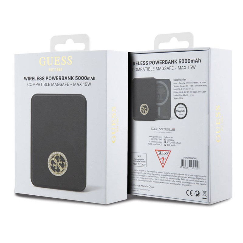 Bal-z Guess Orjinal Lisanslı M-safe Şarj Özellikli Taşlı 4G Logolu Powerbank 5000mAh 15W
