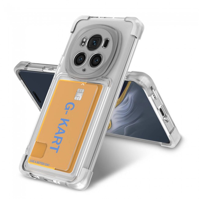 Honor Magic 6 Pro Kılıf Airbag Tasarımlı Şeffaf Kartlıklı Zore G-Kart Kapak Honor Magic 6 Pro Kılıf Airbag Tasarımlı Şeffaf Kartlıklı Zore G-Kart Kapak