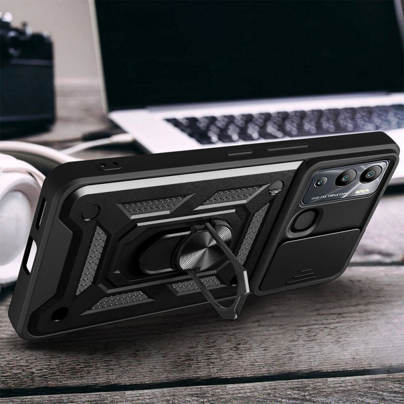 Bal-z İnfinix Hot 12i Kılıf Magnetik Standlı Kamera Korumalı  Sürgülü Vega Kapak