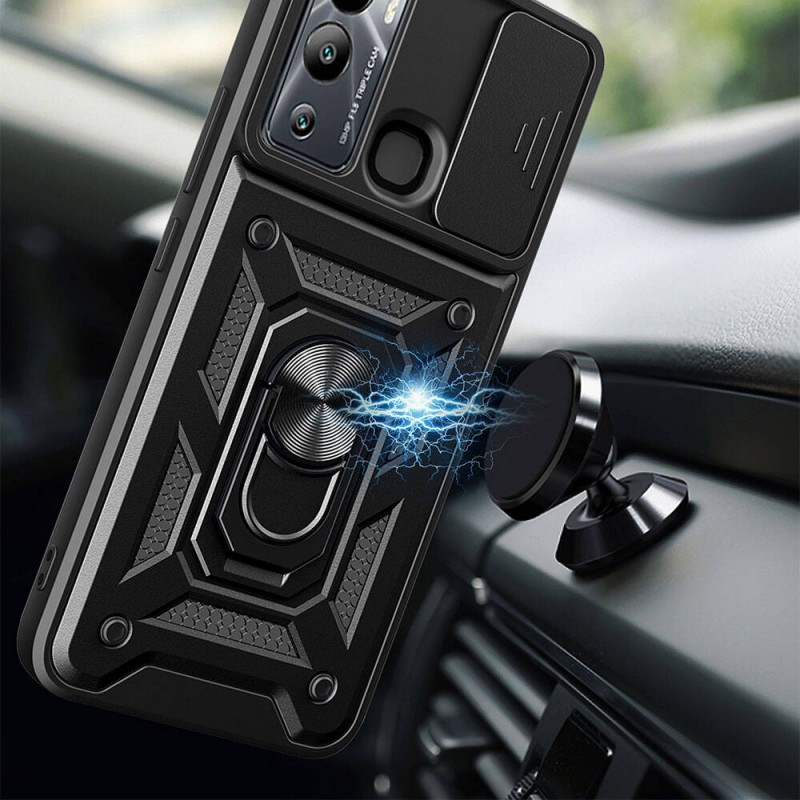 Bal-z İnfinix Hot 20i Kılıf Magnetik Standlı Kamera Korumalı  Sürgülü Vega Kapak