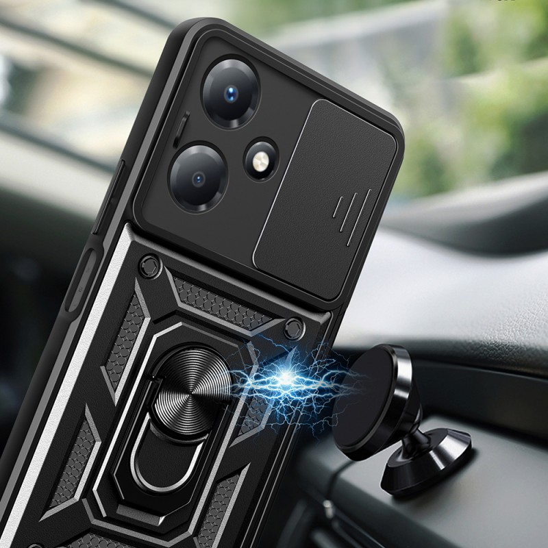 Bal-z İnfinix Hot 30 Play Kılıf Magnetik Standlı Kamera Korumalı Zore Sürgülü Vega Kapak