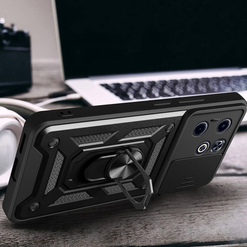 Bal-z İnfinix Smart 8 Kılıf Magnetik Standlı Kamera Korumalı Zore Sürgülü Vega Kapak