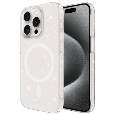 Bal-z iPhone 15 Pro Kılıf  M-safe Şarj Özellikli Simli Şeffaf Arka Yüzey Erdos Silikon Kapak