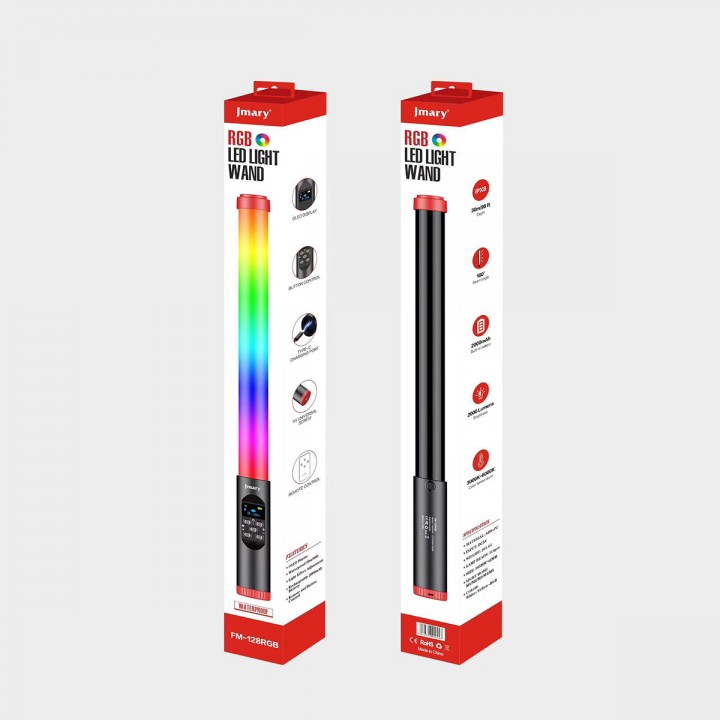 Jmary FM-128RGB OLED Ekran Göstergeli RGB Led Işıklı Su Geçirmez Aydınlatma Çubuğu