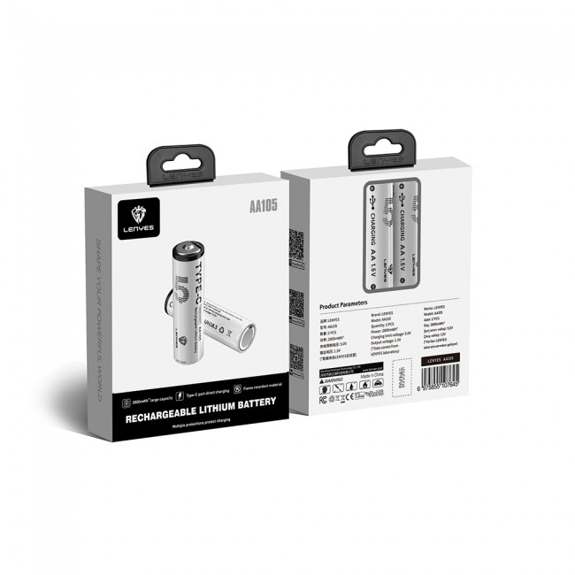 Lenyes AA105 Type-C Şarj Portlu Şarj Edilebilir AA Lityum-ion Pil 2800mWh 1.5V 2 Adet Lenyes AA105 Type-C Şarj Portlu Şarj Edilebilir AA Lityum-ion Pil 2800mWh 1.5V 2 Adet