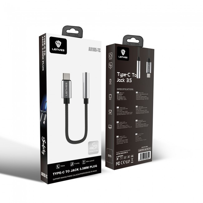 Lenyes AX105 Type-C to 3.5mm Aux Çevirici Örgülü Ses Adaptörü Lenyes AX105 Type-C to 3.5mm Aux Çevirici Örgülü Ses Adaptörü