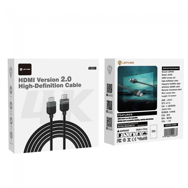 Lenyes AX130 HDTV Görüntü ve Ses Aktarıcı HDMI Kablo Ultra HD 4K 60Hz 1.5M Lenyes AX130 HDTV Görüntü ve Ses Aktarıcı HDMI Kablo Ultra HD 4K 60Hz 1.5M