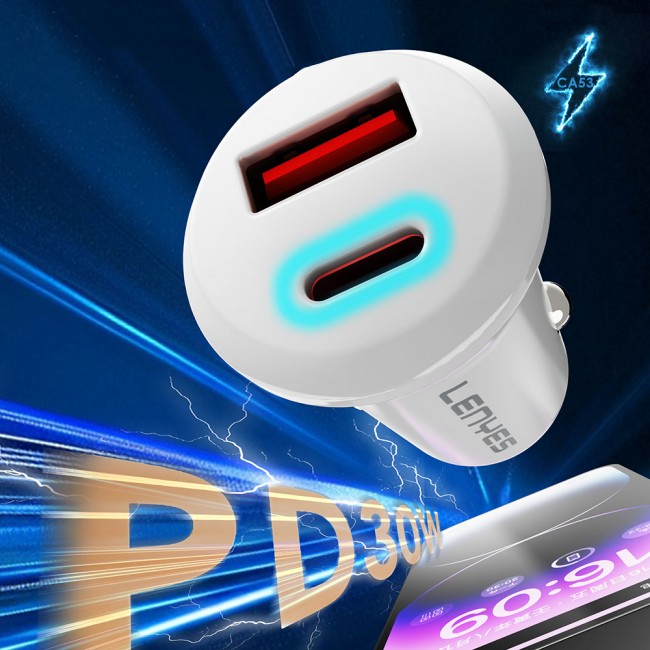 Lenyes CA53 Hızlı Şarj Özellikli Dual Type-C + USB-A Portlu Mini Araç Şarj Aleti 30W Lenyes CA53 Hızlı Şarj Özellikli Dual Type-C + USB-A Portlu Mini Araç Şarj Aleti 30W