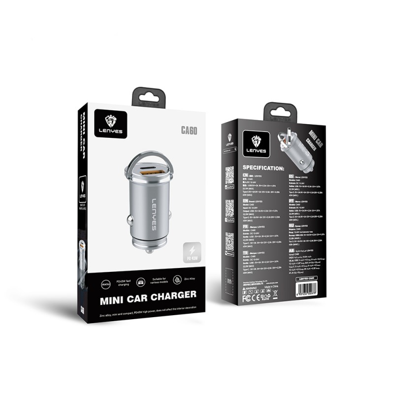 Bal-z Lenyes CA60 Hızlı Şarj Özellikli Dual Type-C + USB-A Portlu Mini Araç Şarj Aleti PD 45W