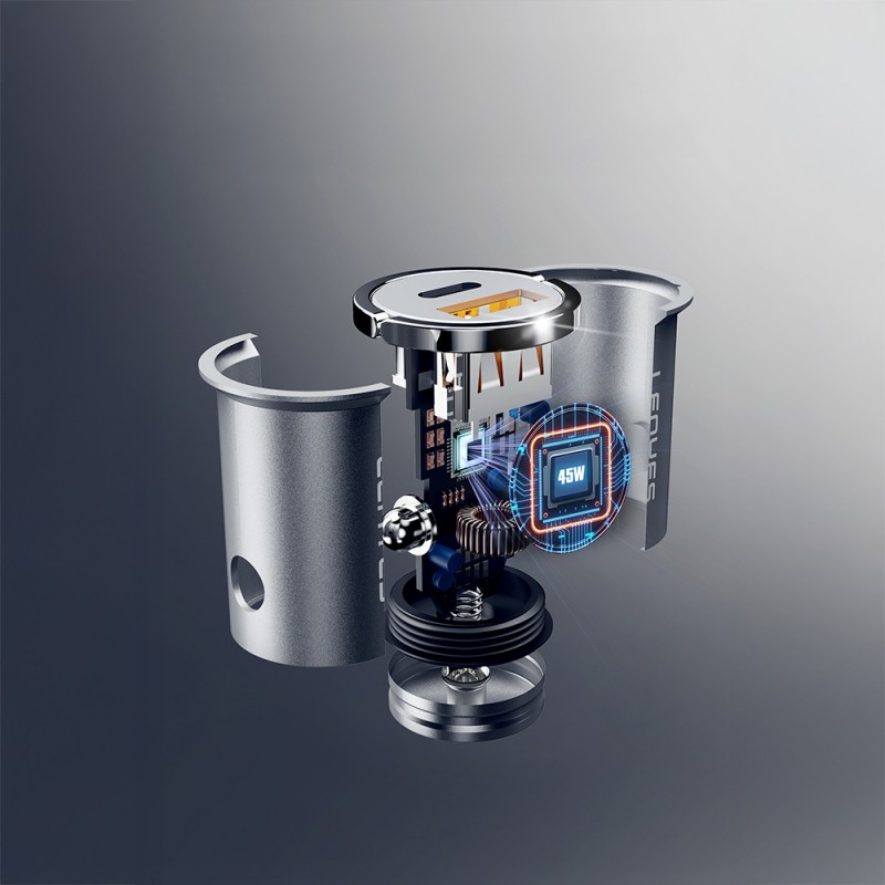 Bal-z Lenyes CA60 Hızlı Şarj Özellikli Dual Type-C + USB-A Portlu Mini Araç Şarj Aleti PD 45W