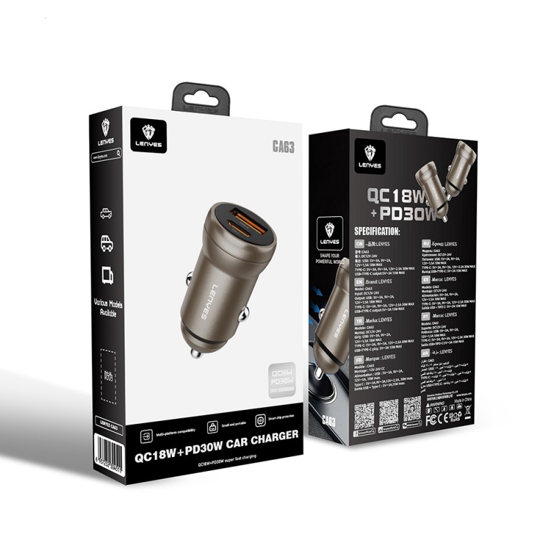 Bal-z Lenyes CA63 Hızlı Şarj Özellikli Dual USB-A + Type-C Portlu PD Araç Şarj Aleti 30W