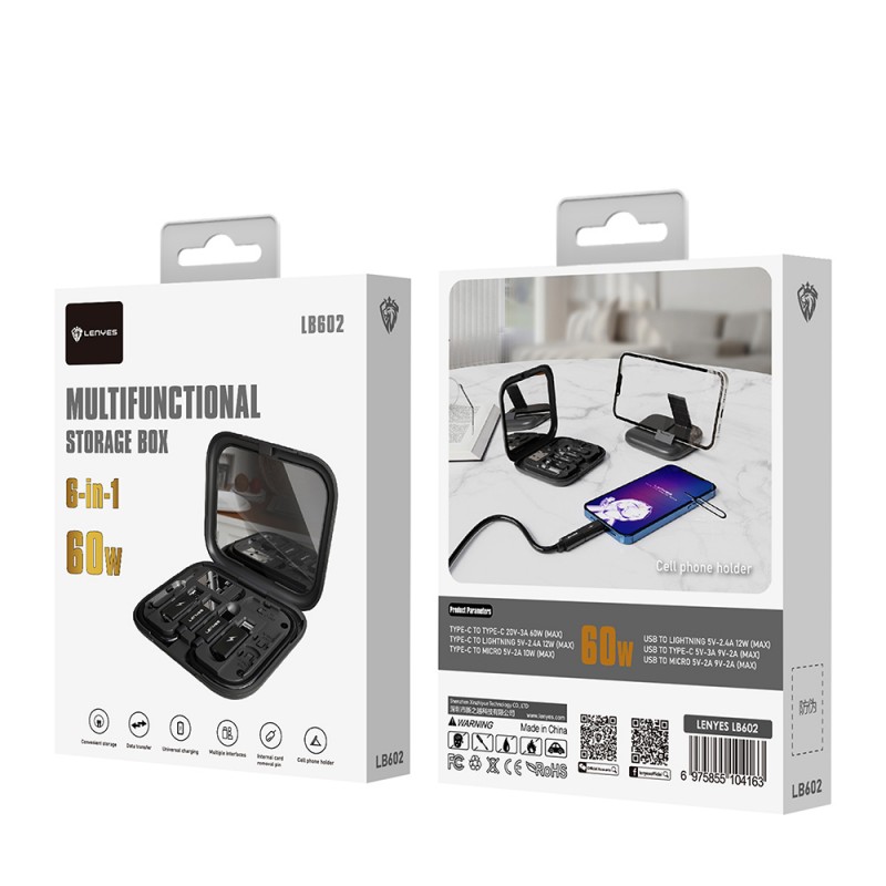 Bal-z Lenyes LB602 6in1 Type-C to Type-C Kablolu 60W Çevirici Adaptör Seti Standlı Saklama Kutusu